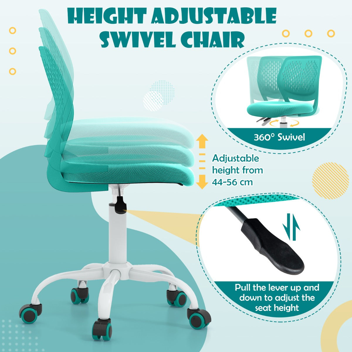 NNECW Adjustable Mid Back Children Study Chair with Adjustable Height for Office-Green-2