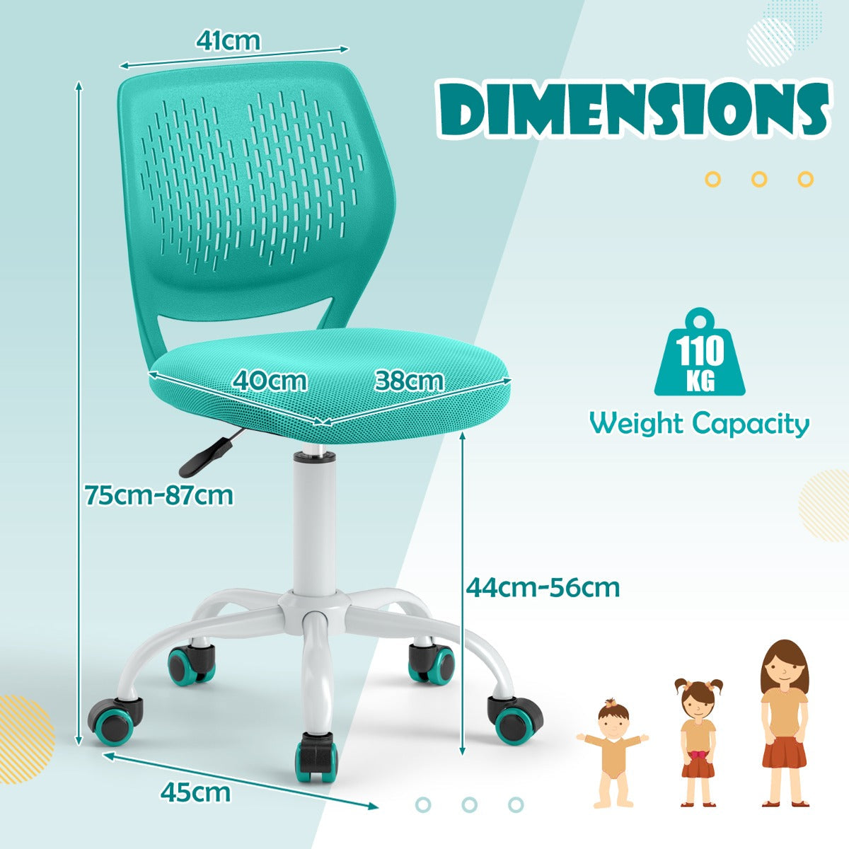 NNECW Adjustable Mid Back Children Study Chair with Adjustable Height for Office-Green-3