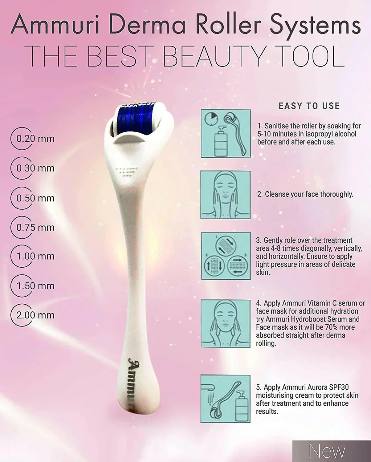 Ammuri Skincare Titanium Derma Roller 0.5mm System-3