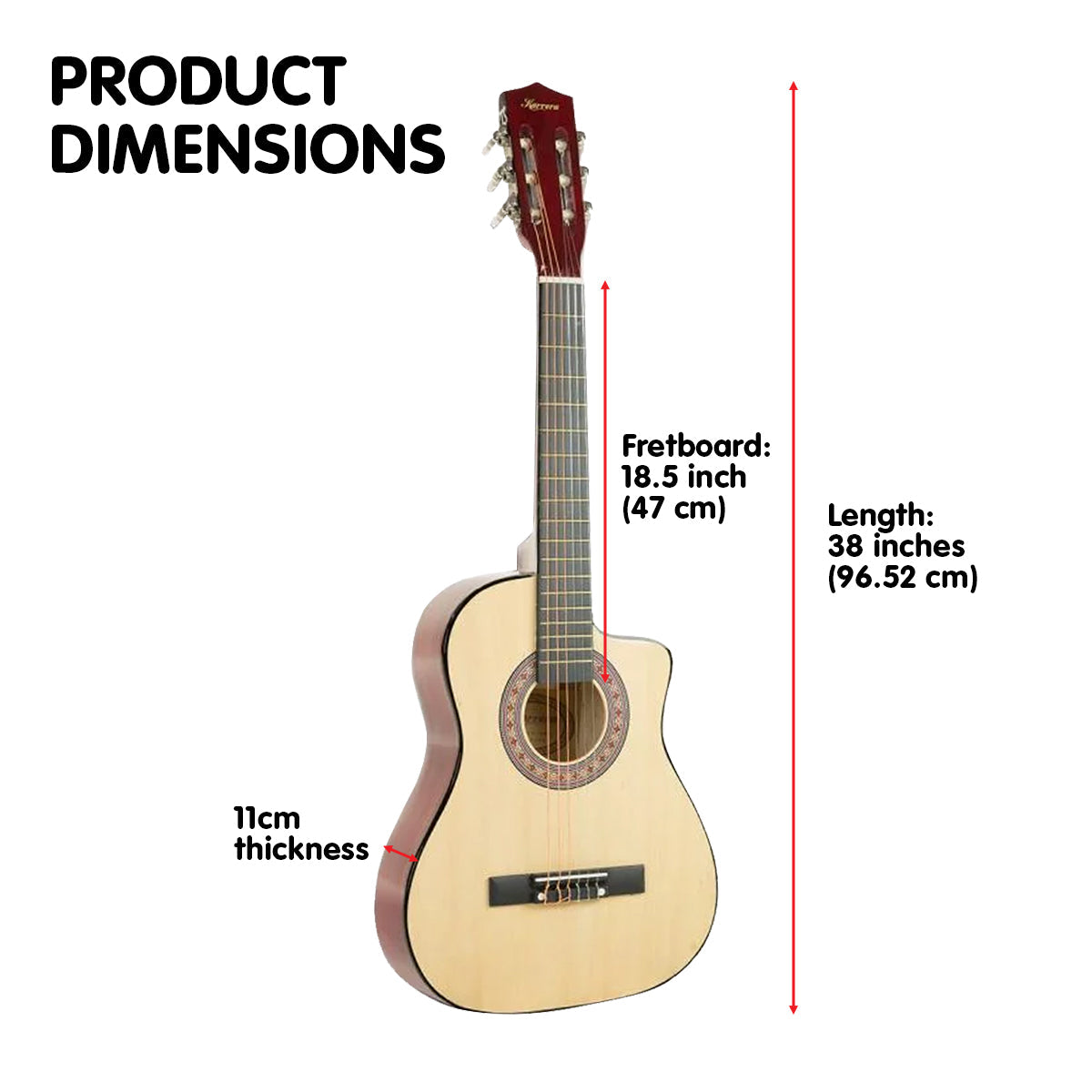 NNEDPE 38in Cutaway Acoustic Guitar with guitar bag - Natural-3