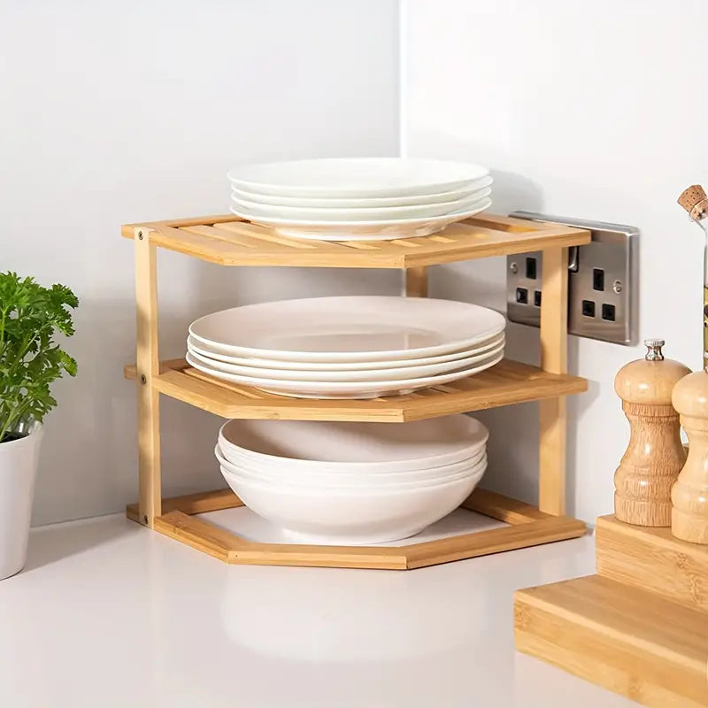 Bamboo Multi-Layer Corner Shelf - Stylish and Space-Saving Kitchen Storage-4