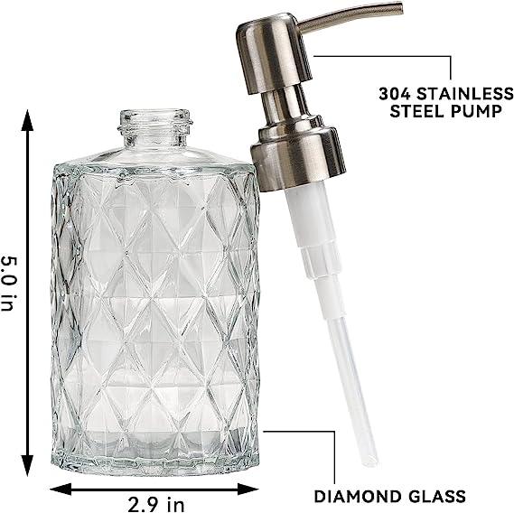 350ml Diamond White Glass Soap Dispenser with 304 Stainless Steel Pump