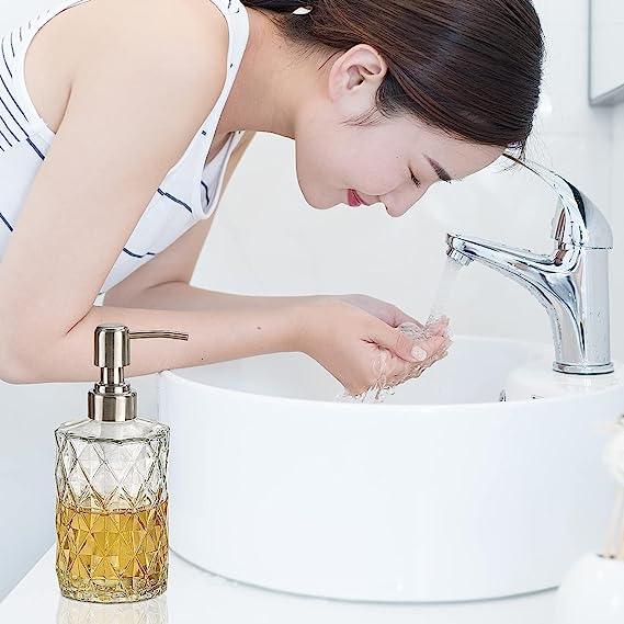 350ml Diamond White Glass Soap Dispenser with 304 Stainless Steel Pump