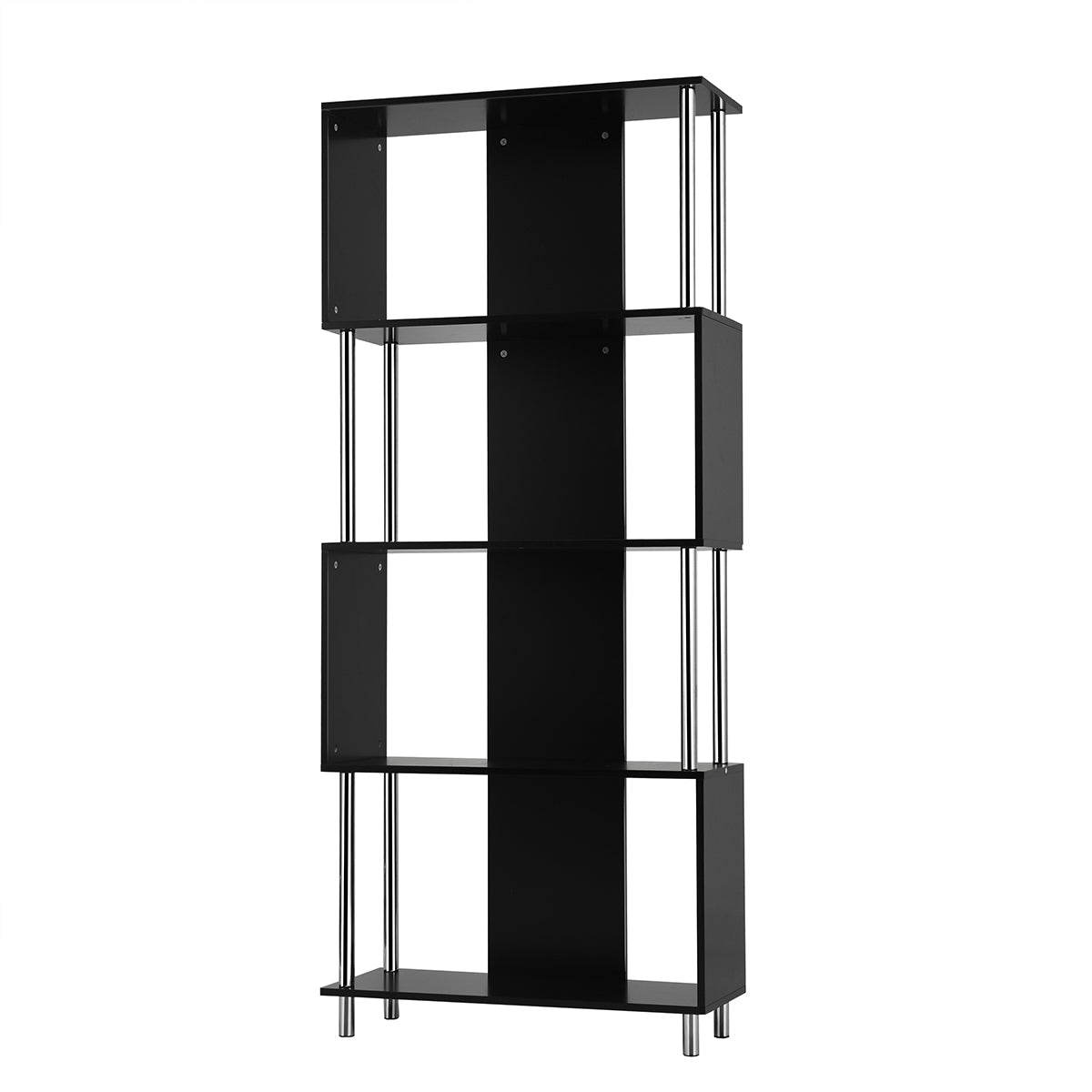 NNECW Standing Shelf with 4 Shelves & Metal Frame for Living Room & Office & Bedroom-Black-1