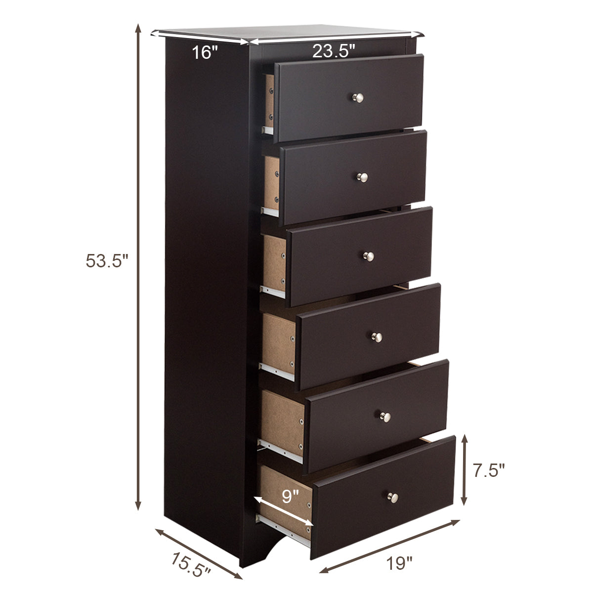 NNECW 6 Drawer Chest with Mental Knobs for Living Room-Brown-3