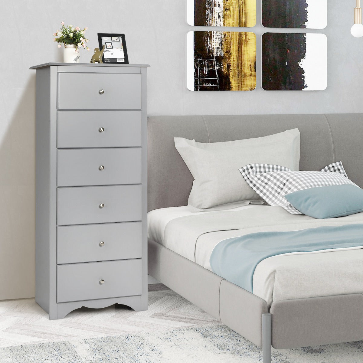 NNECW 6 Drawer Chest with Mental Knobs for Living Room-Grey-4