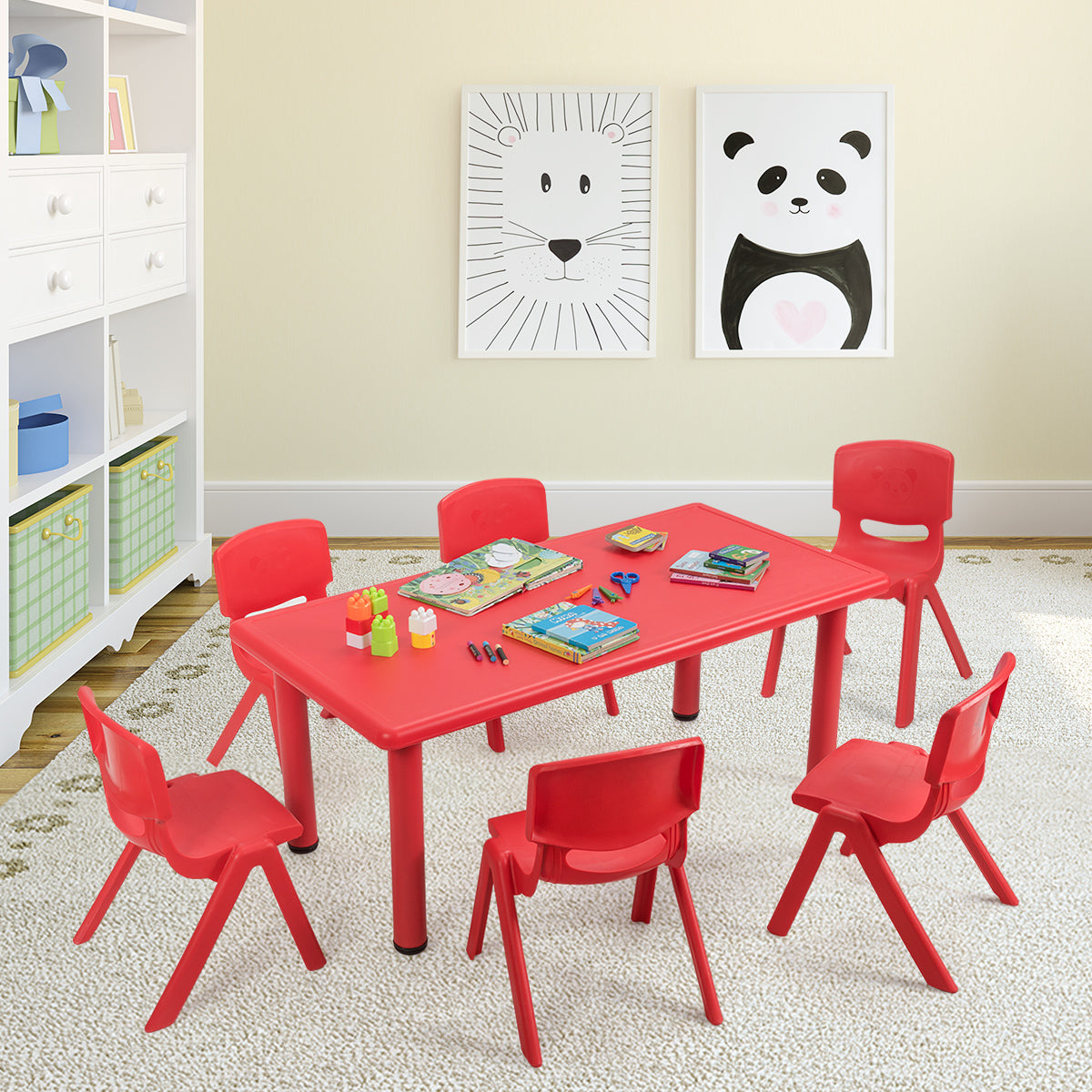 NNECW Kids Table and 6 Chairs Set for Preschools & Home-0