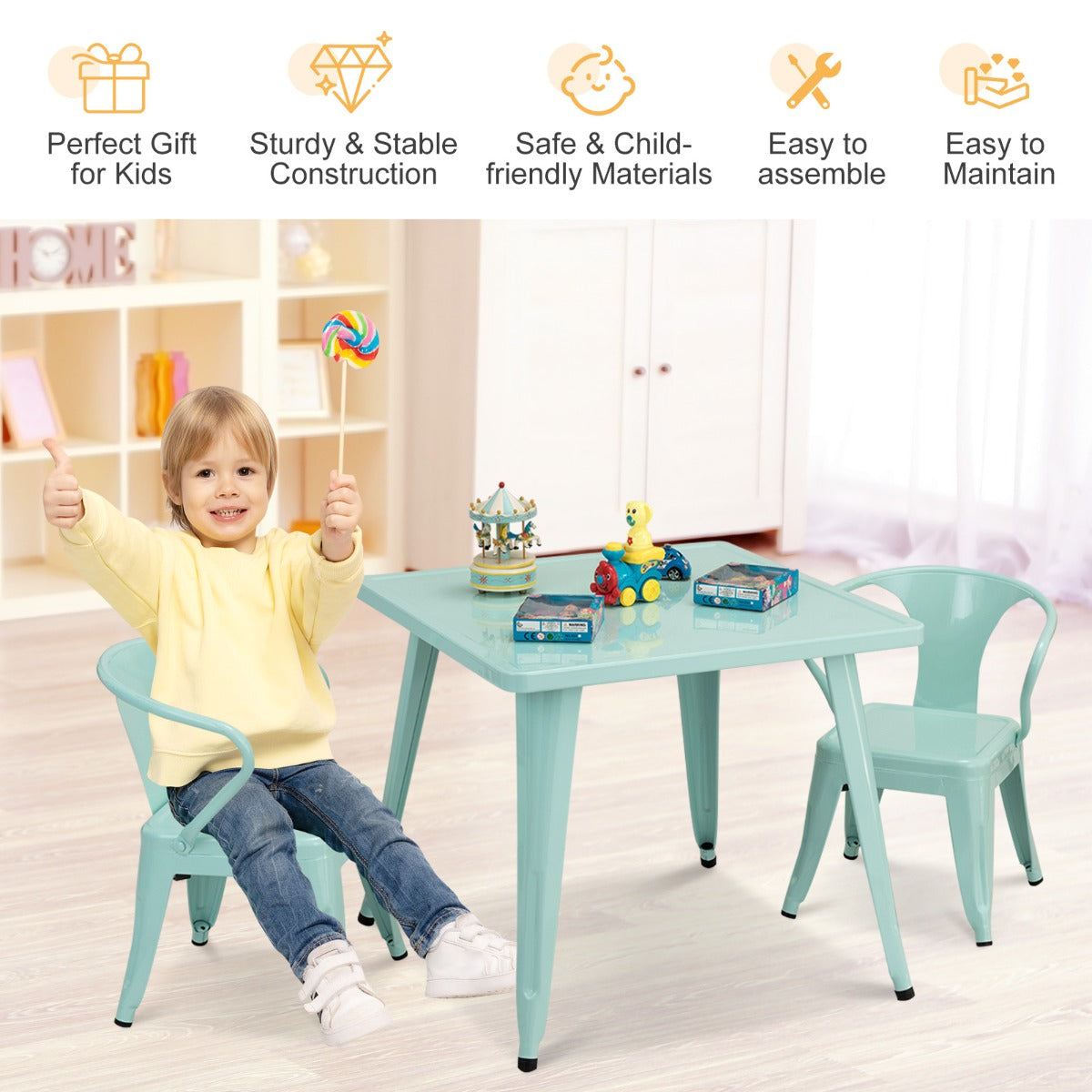 NNECW Kid’s Table and Chair Set with Adjustable Foot Pads-2