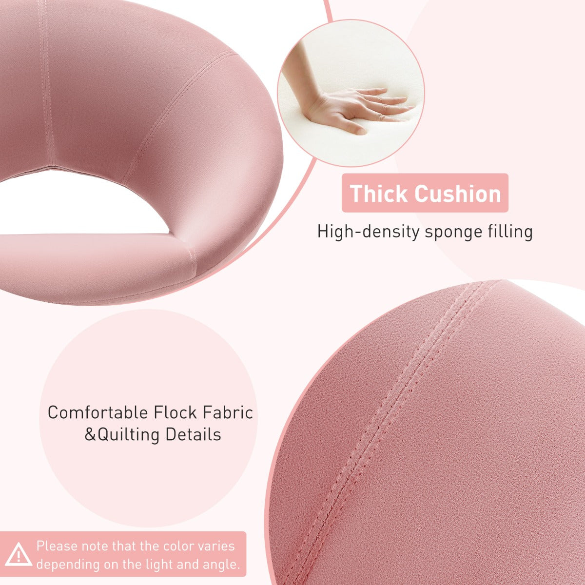 NNECW Mid Century Swivel Accent Chair with Oversized Upholstered Seat for Living Room/Office/ Bedroom-Pink-2