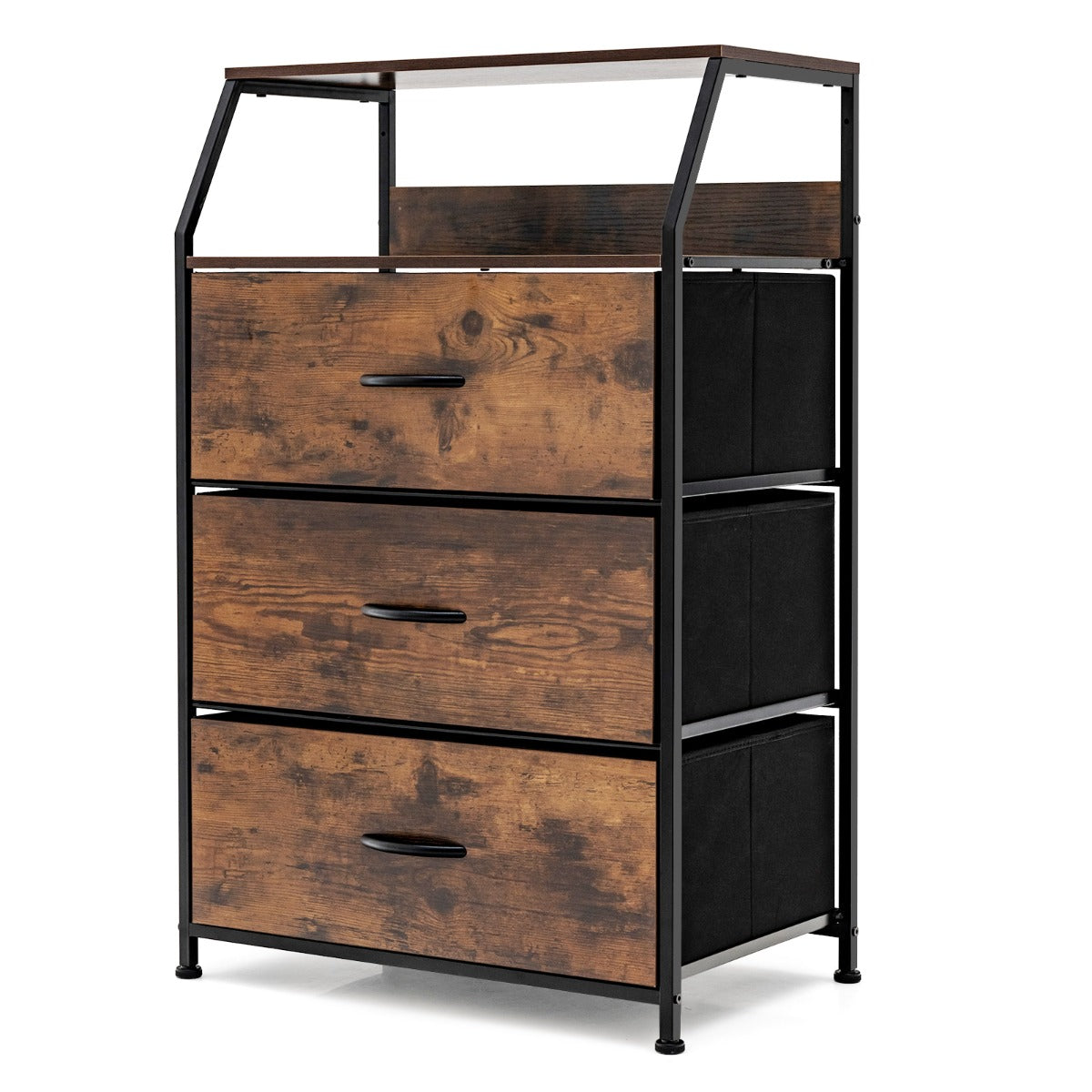 NNECW 3 Chest of Drawers with Top Shelf & Metal Frame-1