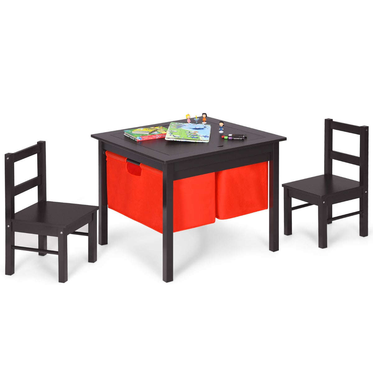NNECW 2-in-1 Kids Activity Table and Chair Set with Storage-Coffee-1