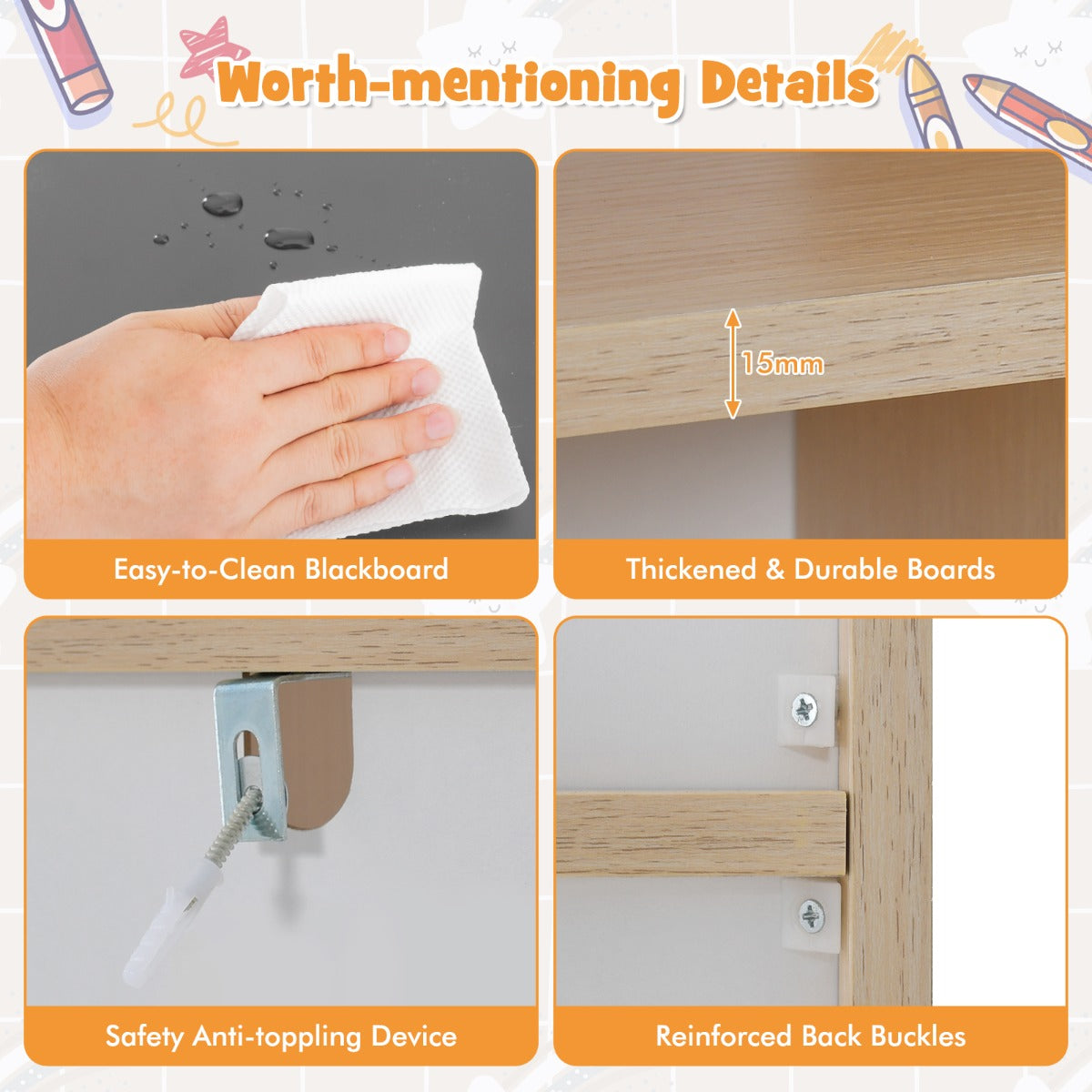 NNECW Kids House-Shaped Table and Chair Set with Storage & Blackboard-4