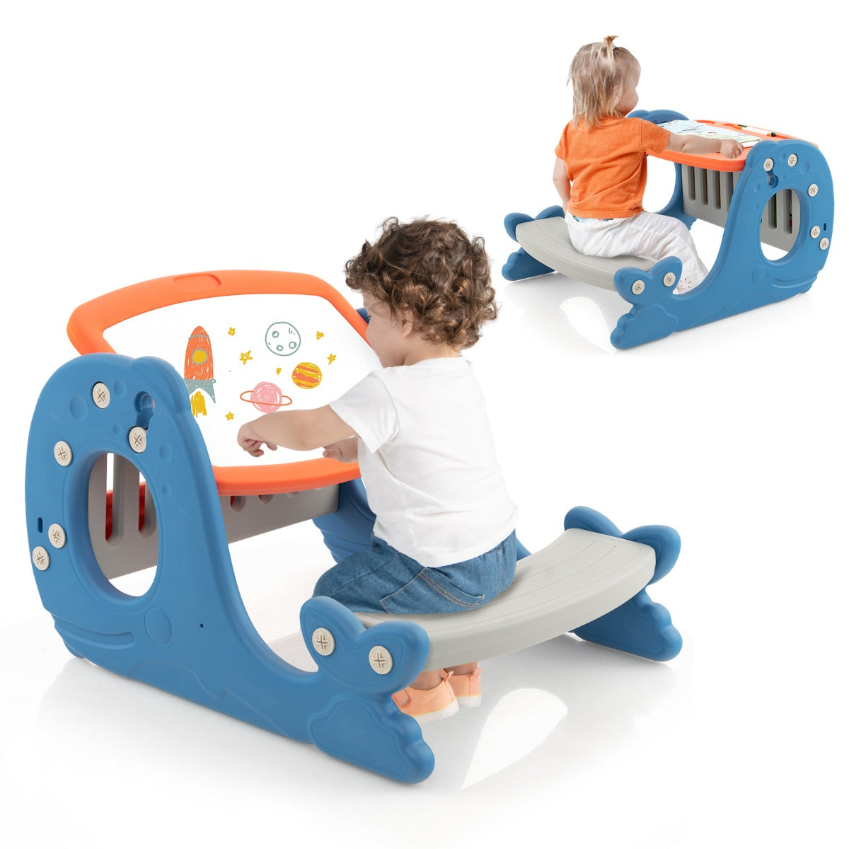 NNECW Convertible Kids Activity Table Set with Whiteboard for Kids-1