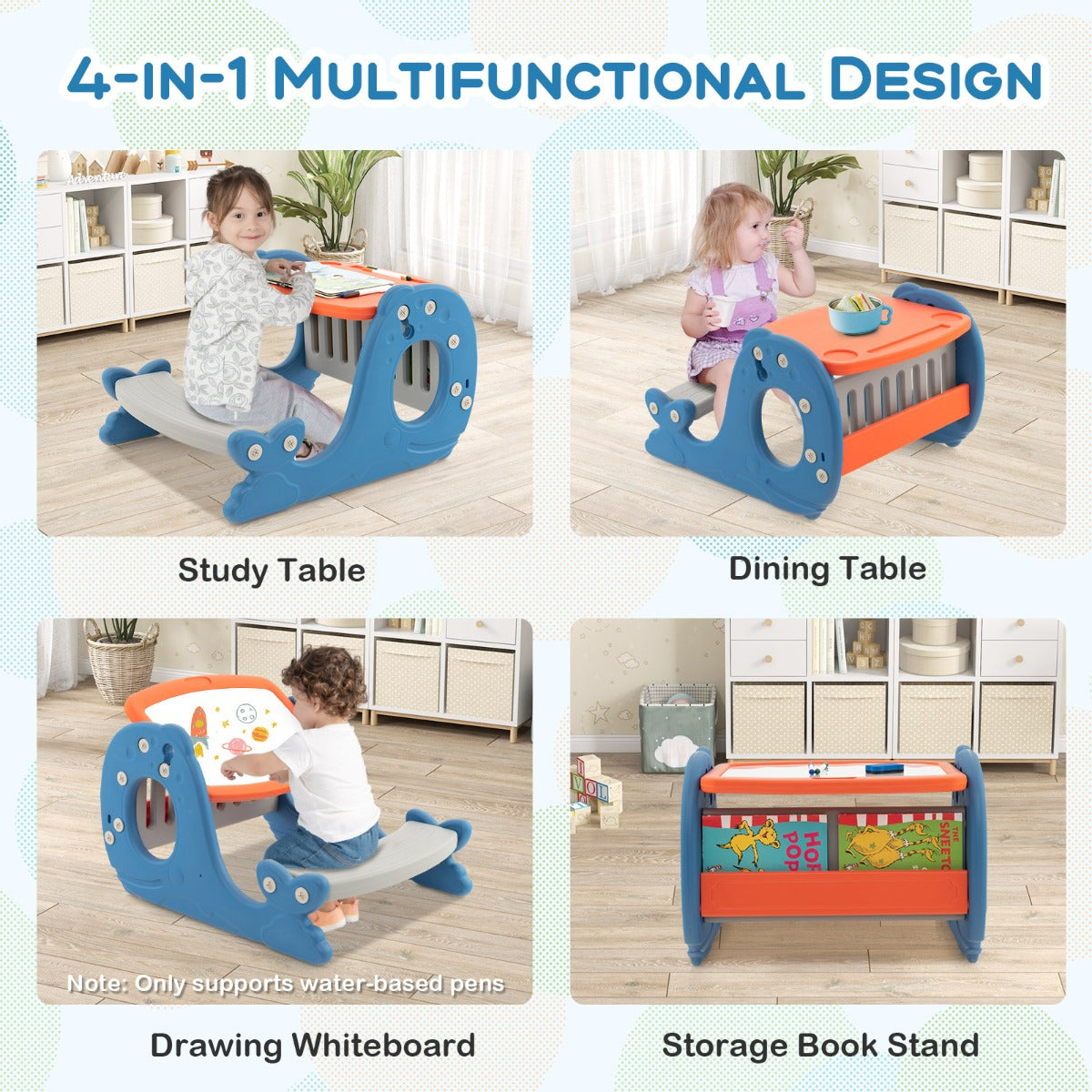 NNECW Convertible Kids Activity Table Set with Whiteboard for Kids-2