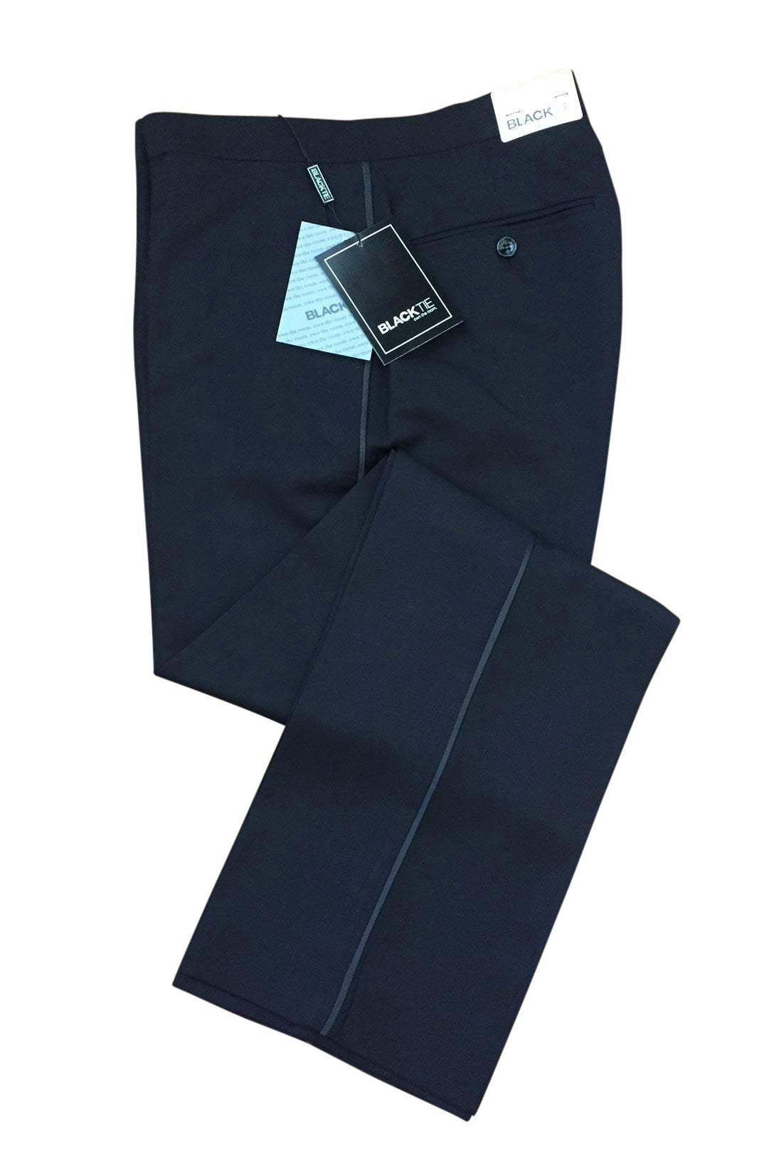 "Logan" Black Luxury Wool Blend Tuxedo Pants - Unhemmed-0