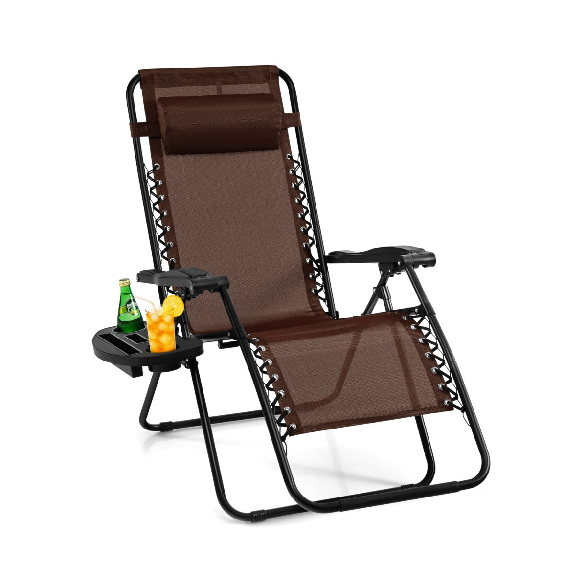 NNECW Patio Zero Gravity Lounge Chair with Cup Holder & Removable Pillow-Coffee-1 piece-1