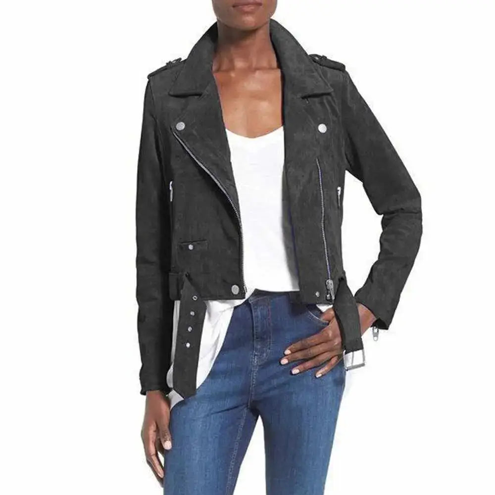 Women's Nubuck Leather Biker Jacket-6