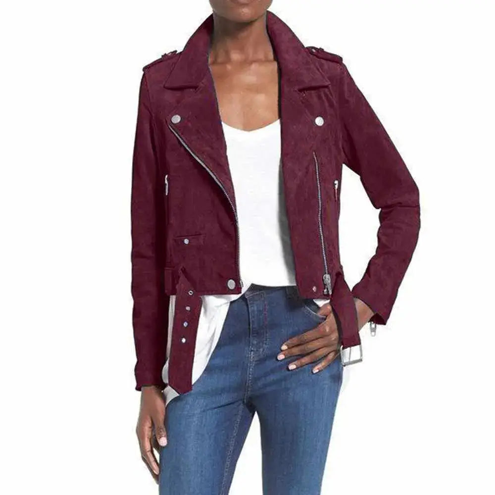 Women's Nubuck Leather Biker Jacket-2