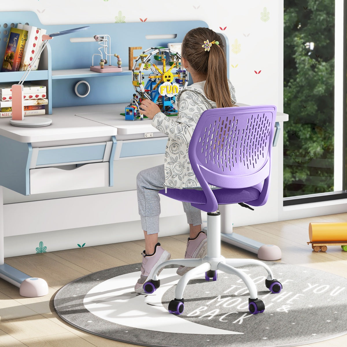 NNECW Adjustable Mid Back Children Study Chair with Adjustable Height for Office-Purple-0