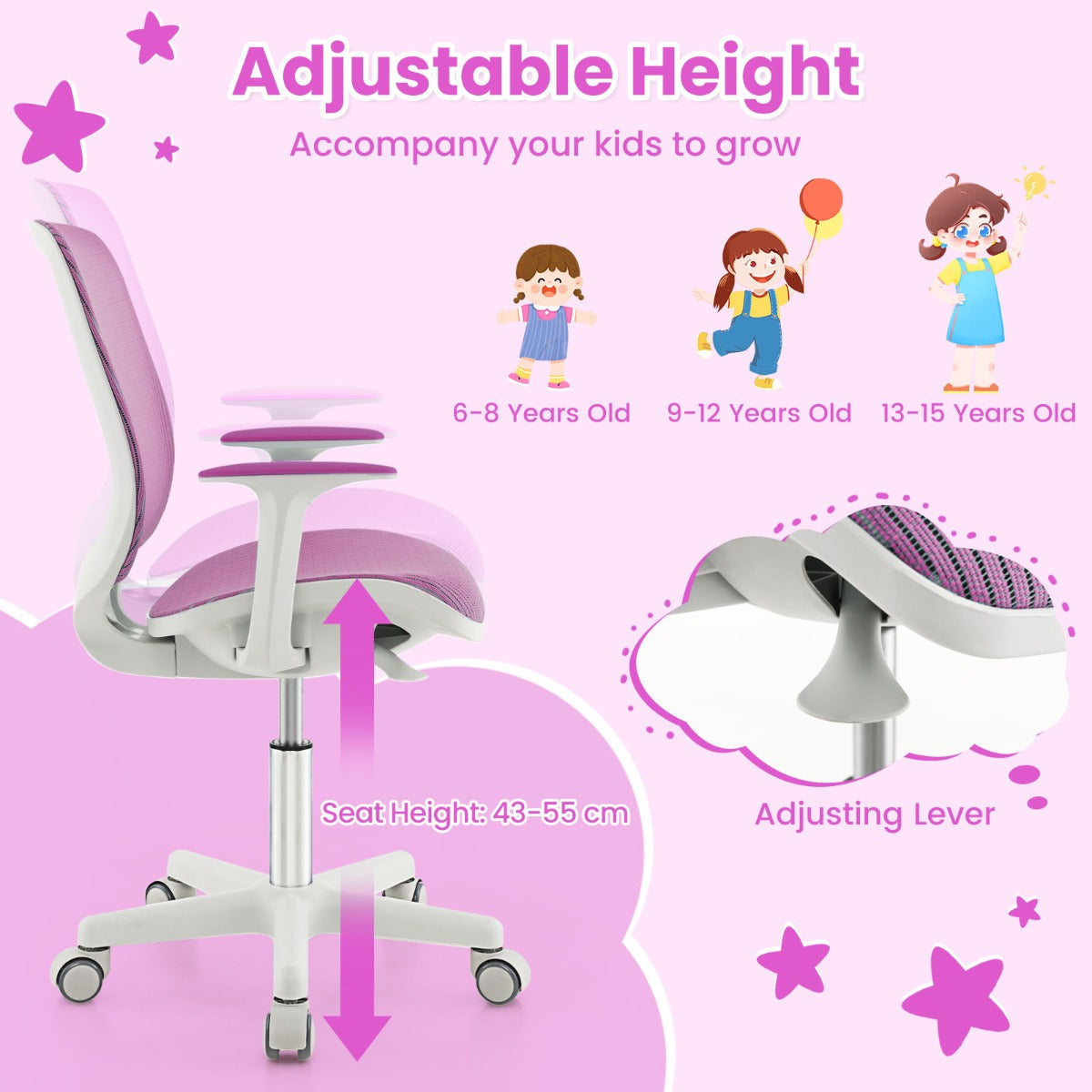 NNECW Kids Swivel Mesh Children Computer Chair with Adjustable Height-purple-2