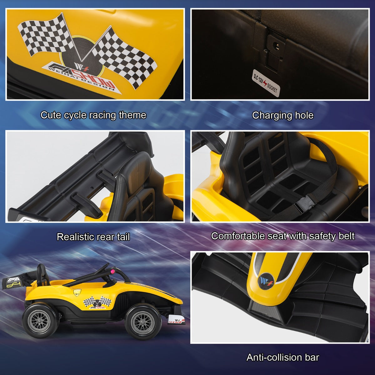 NNECW 12V Kids Electric Ride on Car with Remote Control 3-7 Years Old-Yellow-4