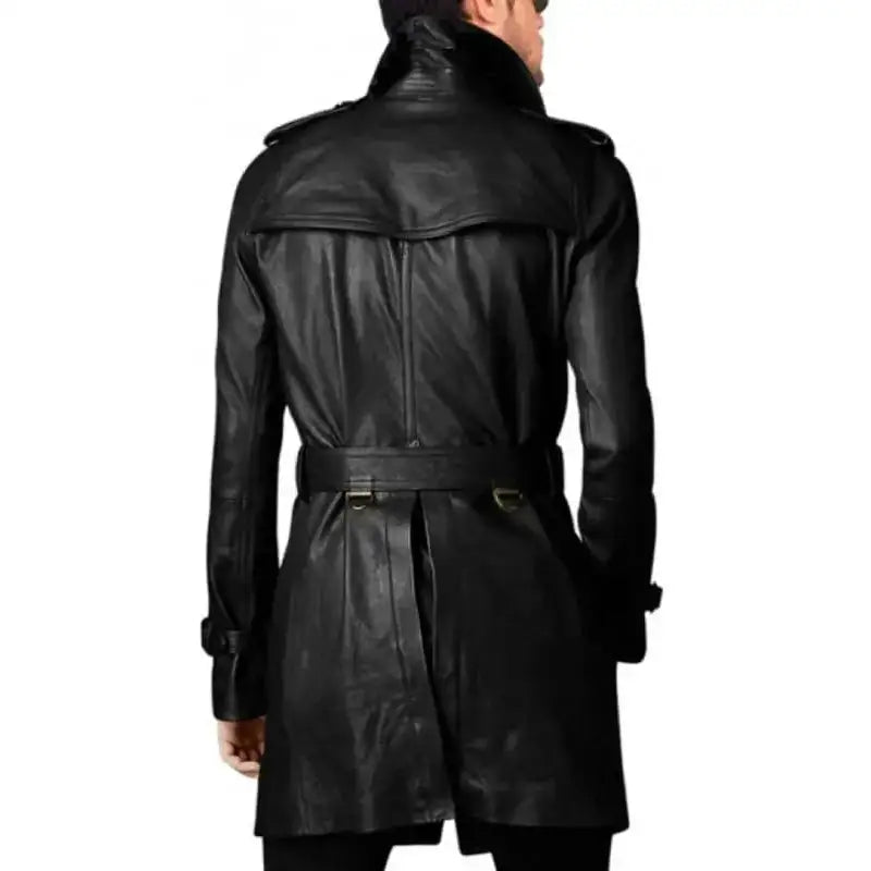Men’s Vintage Black Leather Long Coat-1