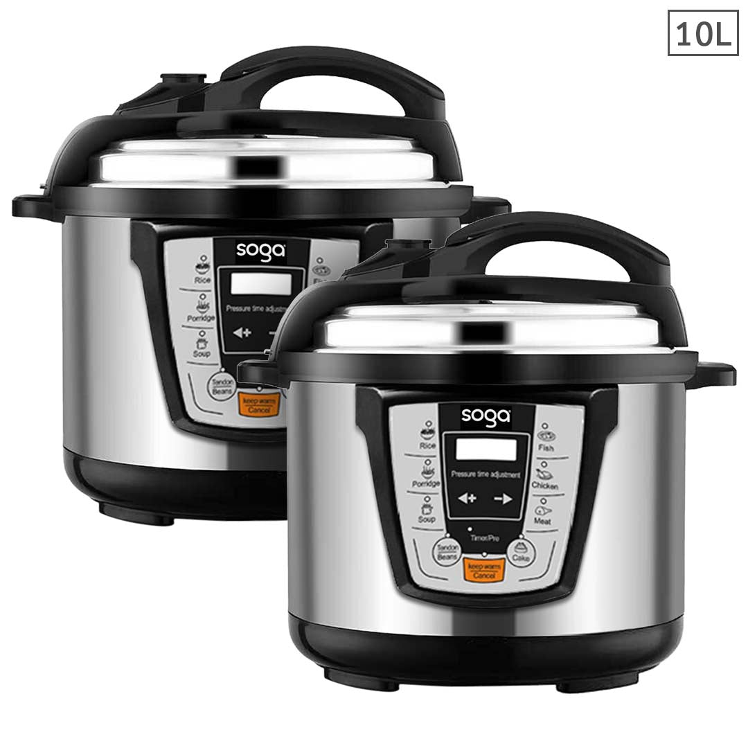 NNEAGS 2X Electric Stainless Steel Pressure Cooker 10L 1600W Multicooker 16-0