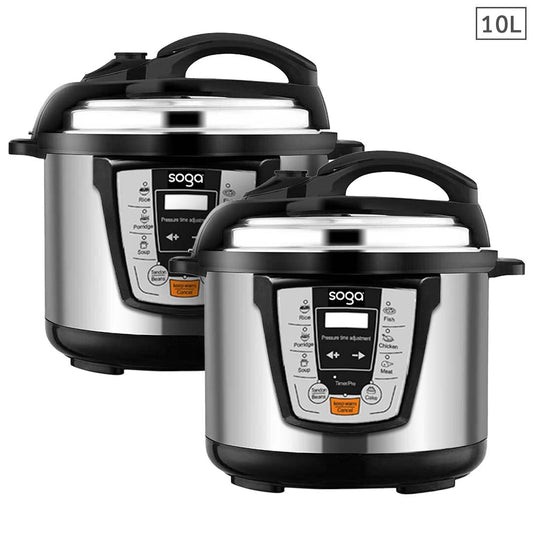NNEAGS 2X Electric Stainless Steel Pressure Cooker 10L 1600W Multicooker 16-0