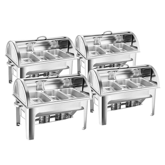NNEAGS 4X 3L Triple Tray Stainless Steel Roll Top Chafing Dish Food Warmer-0