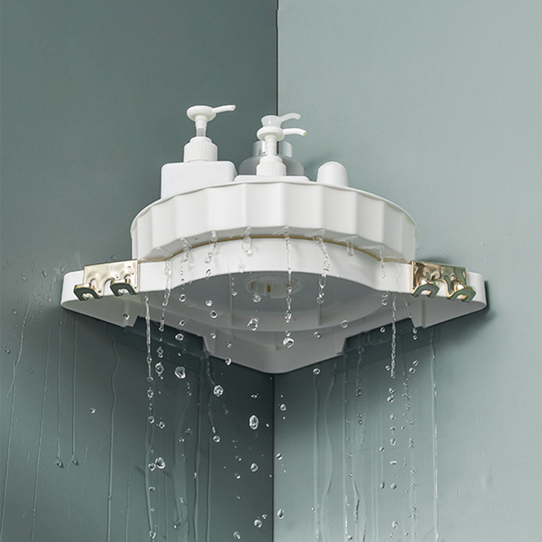 NNEAGS White 360 Degree Wall-Mounted Rotating Bathroom Organiser Corner Vanity Rack Toilet Adhesive Storage Shelf-4