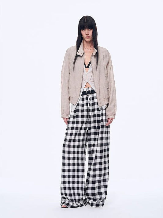 National Style Tencel Acetate Jacquard/Drape Linen Plaid Retro Casual Pants Spring"Plaid Accent"-0