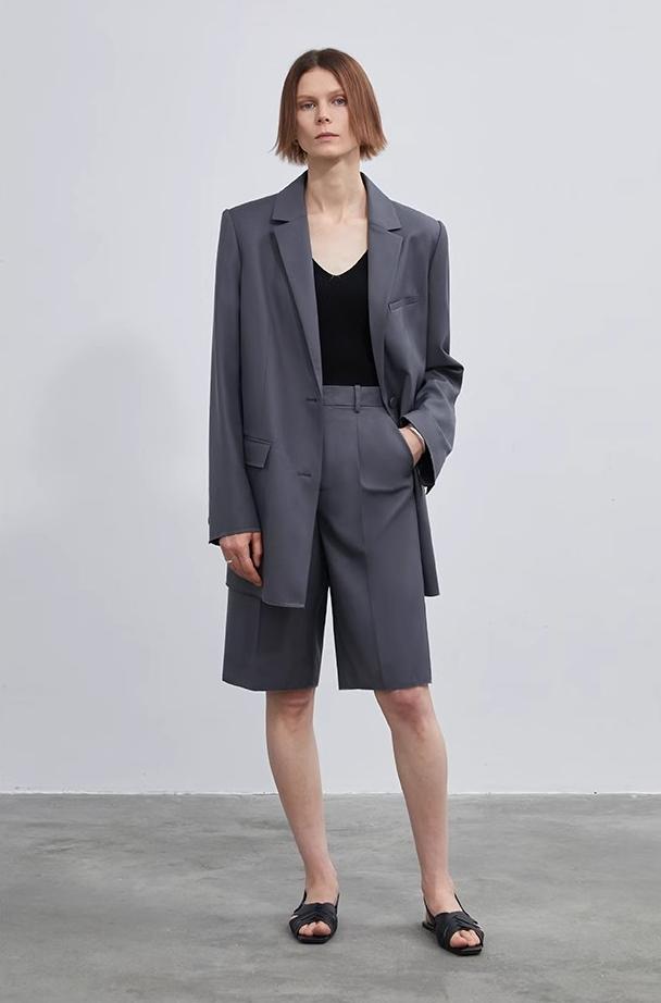 Women's high-density mixed color cotton and linen raw edge straight-leg suit pants-0