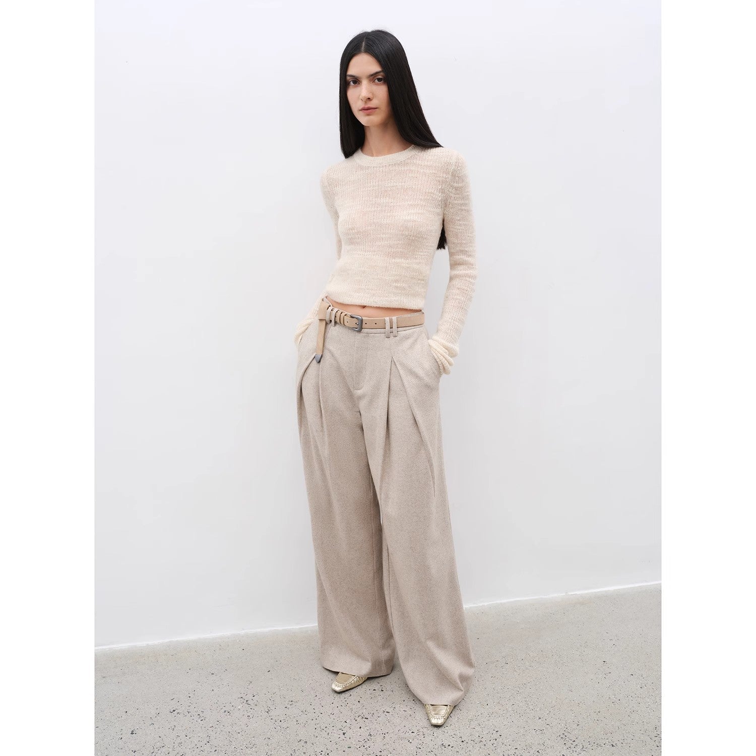 "City Stroll" casual and relaxed wool-blend double-pleated straight draped wide-leg casual trousers for autumn-0