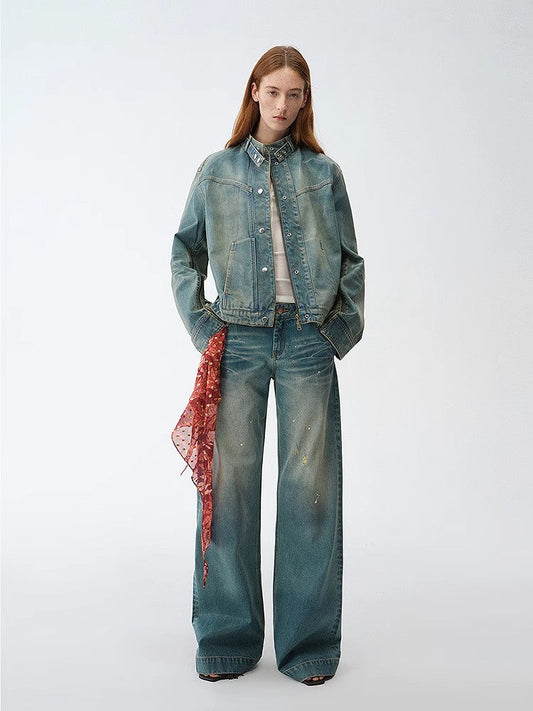 "Climber" leather-coated distressed straight low-rise cotton denim trousers for spring-0