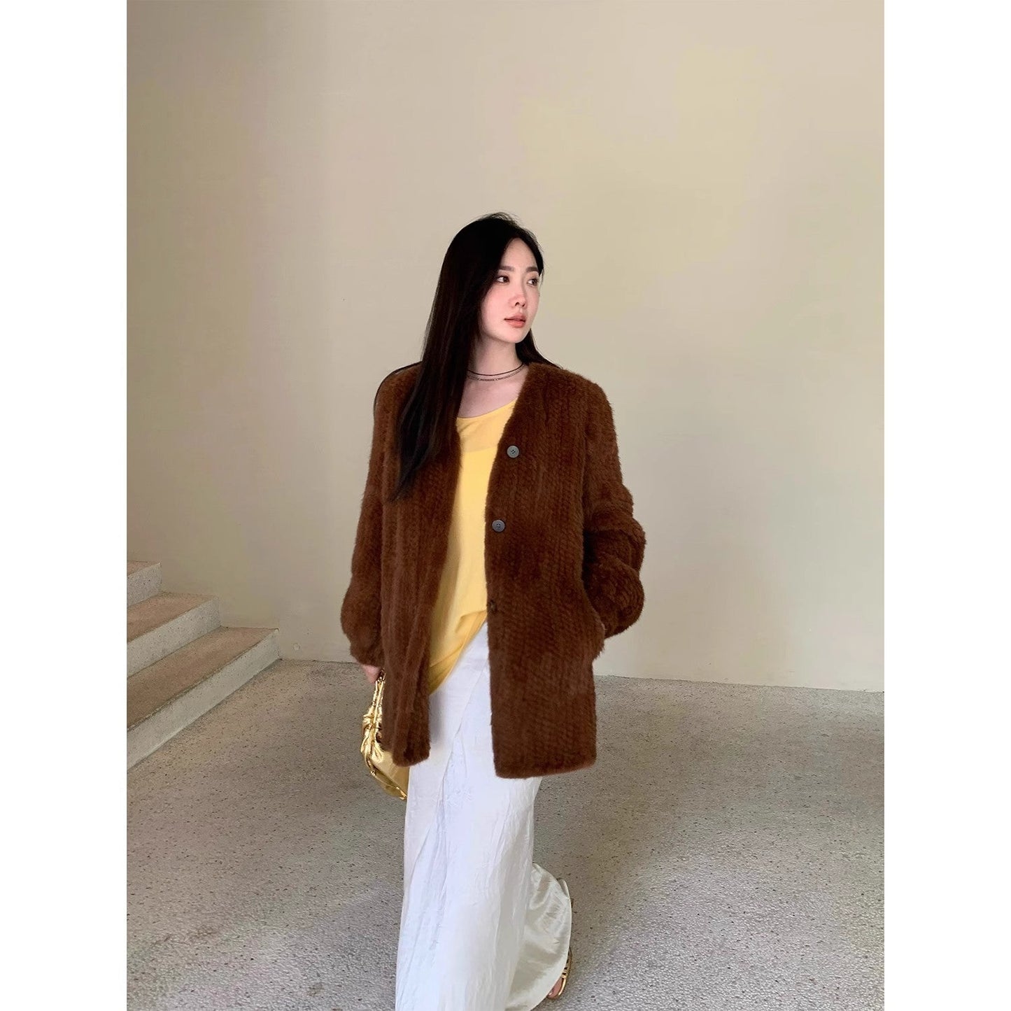 "Moon Serenade" High-luxury imported velvet mink woven fur coat mid-length mink coat (handmade)-1