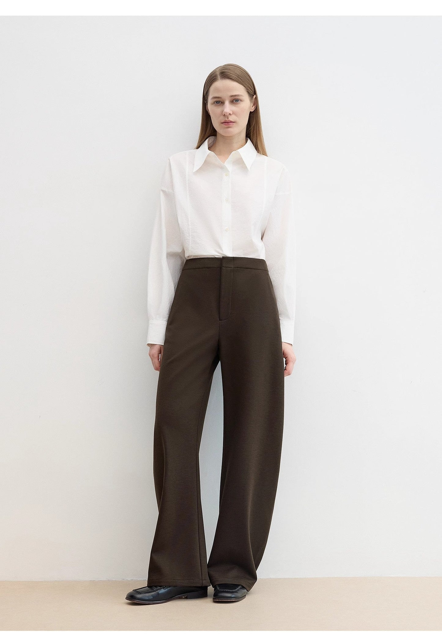 "Nostalgic Stroll" Wool Blended High Waist Curved Scimitar Casual Pants for Women-4