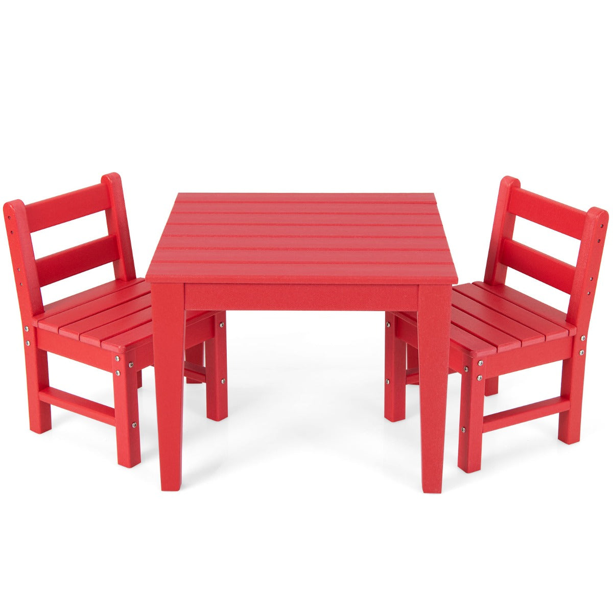 NNECW 3-Piece All-Weather Kids Table &amp; Chairs Set for Home &amp; Backyard-Red-1