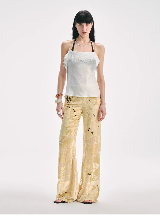 Retro Ink-Splashed Silk Flared Casual Pants "Gilded Age"-0