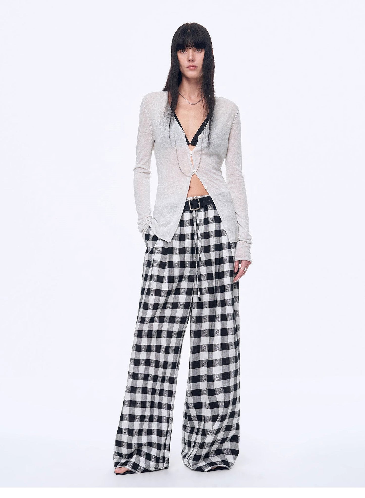 National Style Tencel Acetate Jacquard/Drape Linen Plaid Retro Casual Pants Spring"Plaid Accent"-6