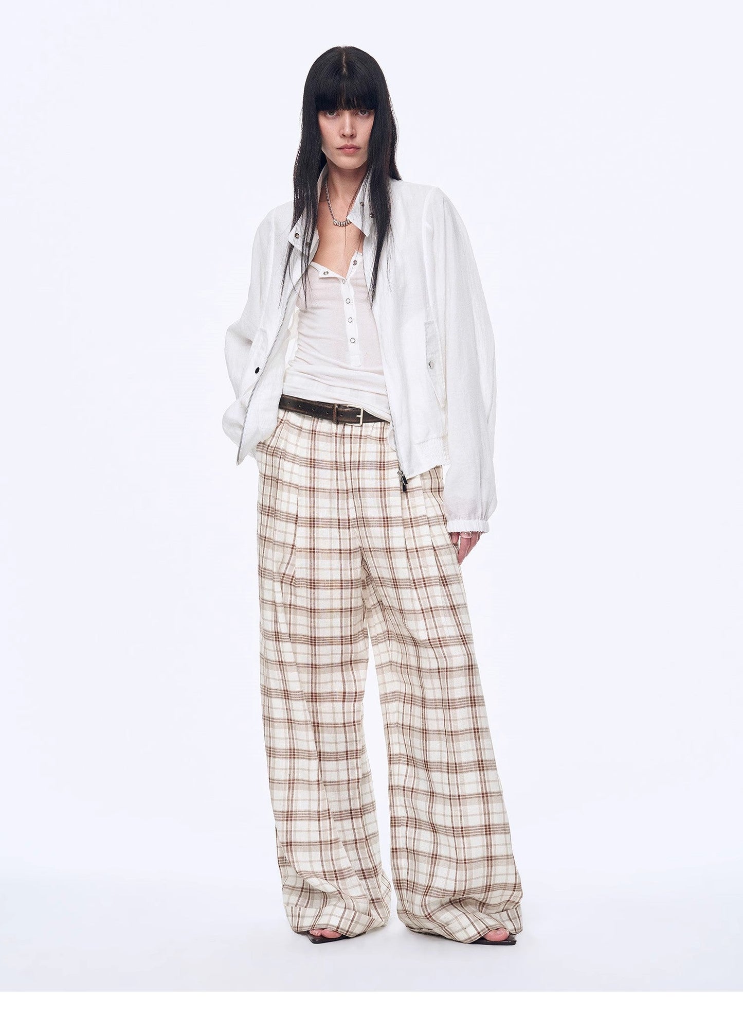 National Style Tencel Acetate Jacquard/Drape Linen Plaid Retro Casual Pants Spring"Plaid Accent"-7