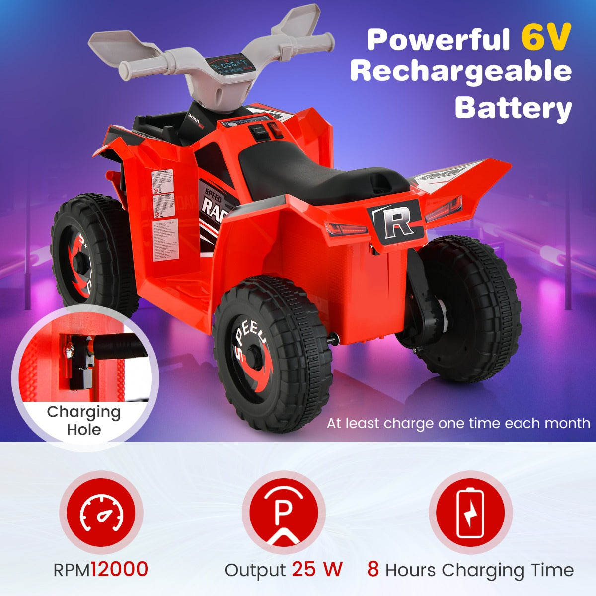 NNECW 6V Battery Powered Kids Ride on ATV with Direction Control-Red-4