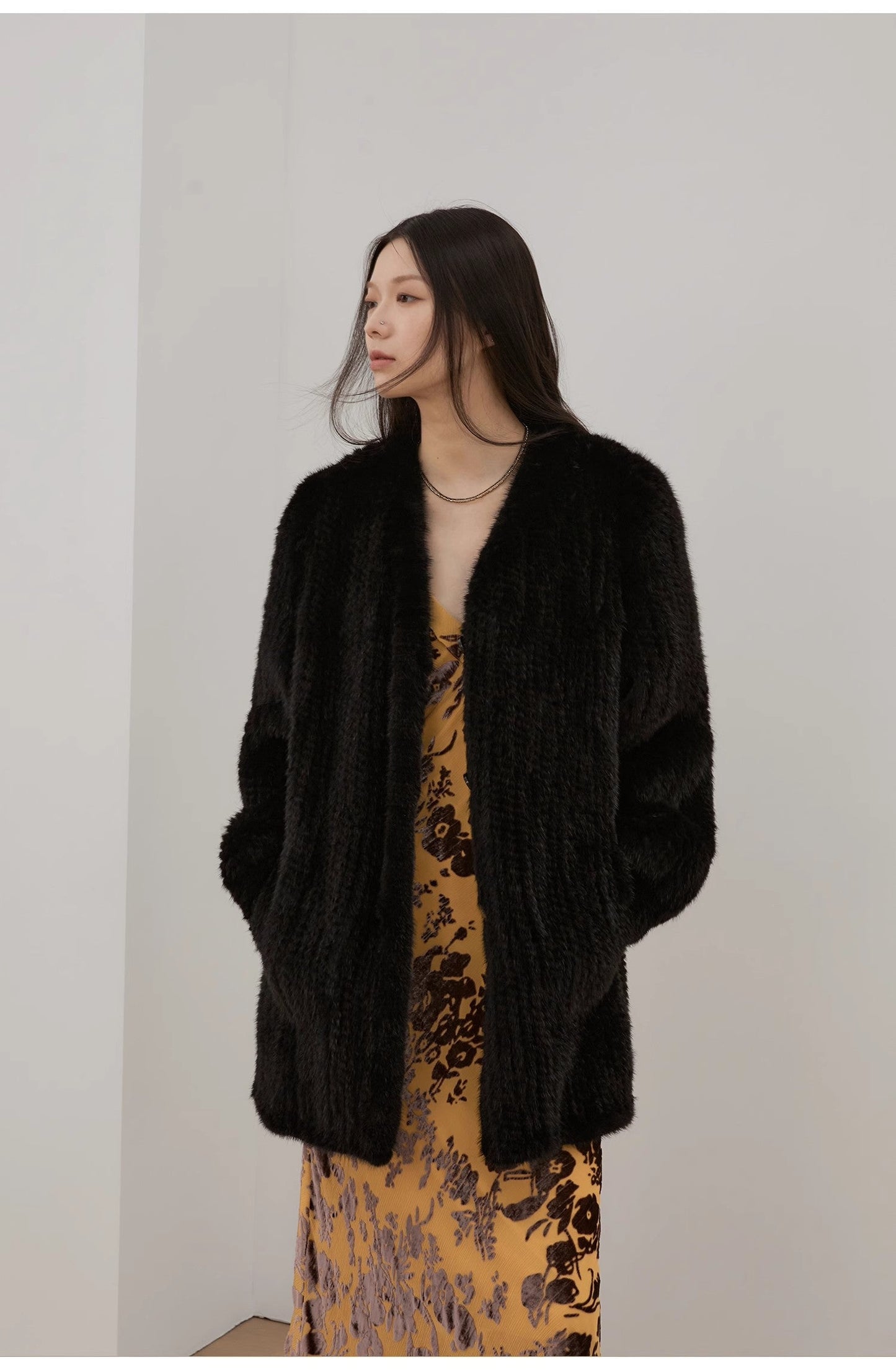 "Moon Serenade" High-luxury imported velvet mink woven fur coat mid-length mink coat (handmade)-2