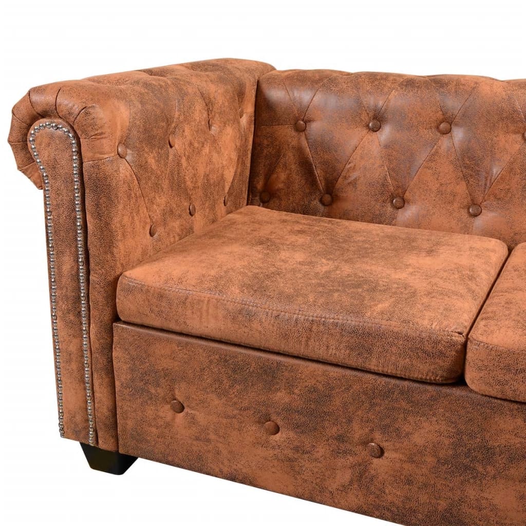 NNEVL Chesterfield Corner Sofa 5-Seater Artificial Leather Brown-3