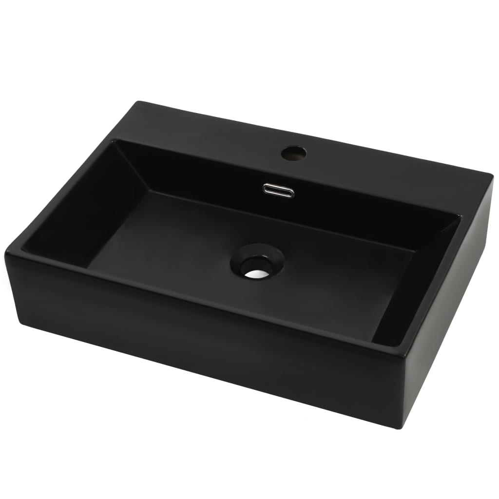 NNEVL Basin with Faucet Hole Ceramic Black 60.5x42.5x14.5 cm-1