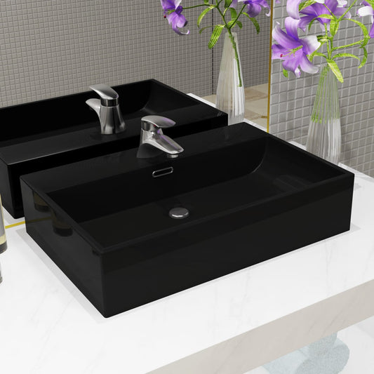 NNEVL Basin with Faucet Hole Ceramic Black 60.5x42.5x14.5 cm-0