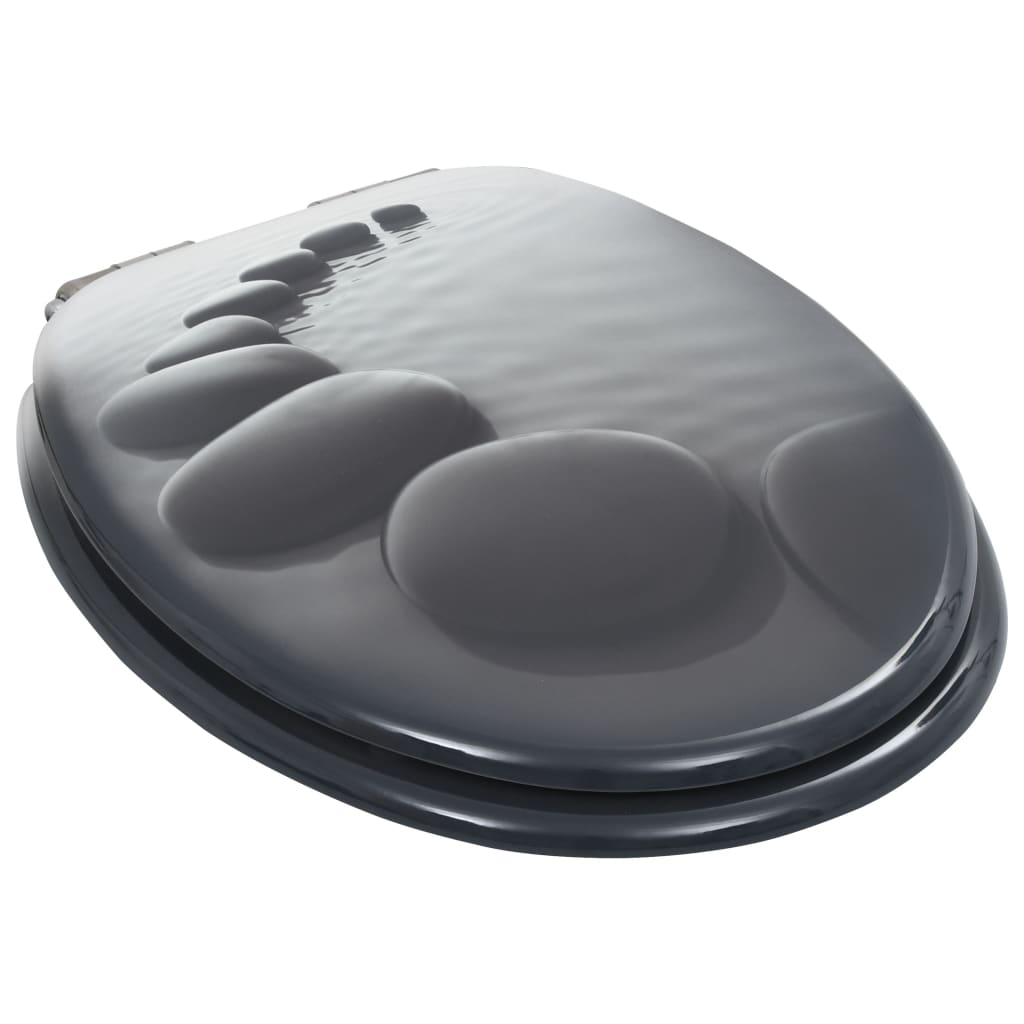 NNEVL WC Toilet Seat with Soft Close Lid MDF Stones Design-1
