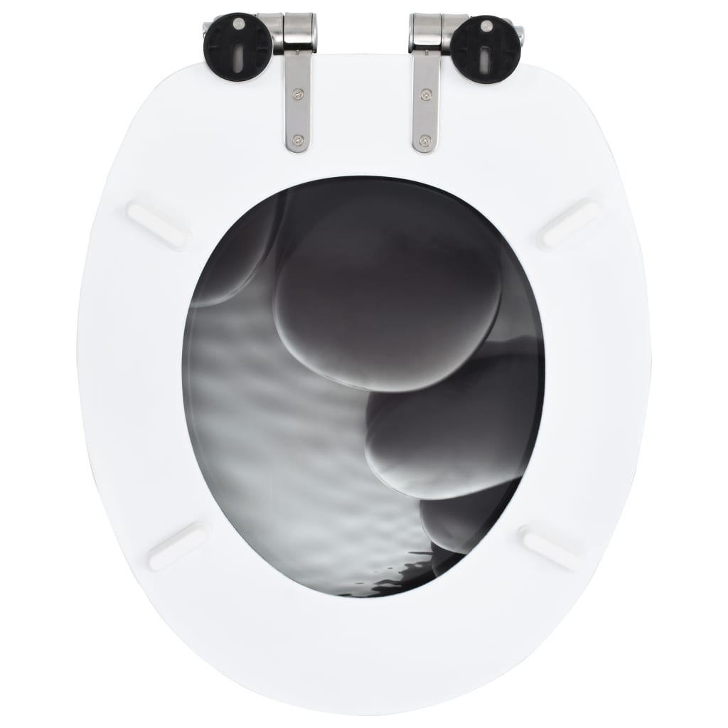NNEVL WC Toilet Seat with Soft Close Lid MDF Stones Design-3