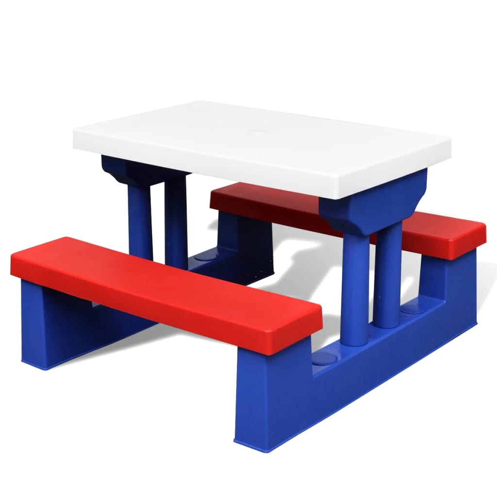 NNEVL Kids' Picnic Table with Benches and Parasol Multicolour-2