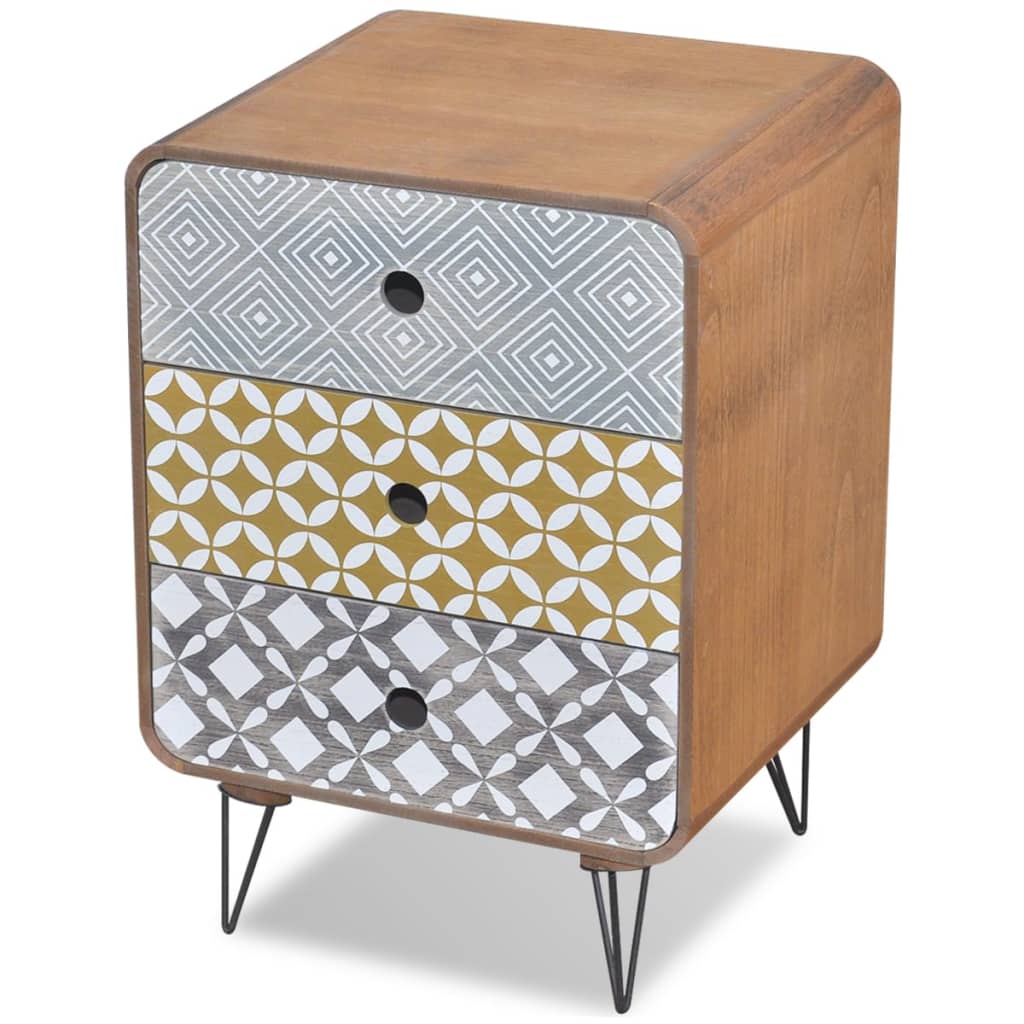 NNEVL Side Cabinet with 3 Drawers Brown-1