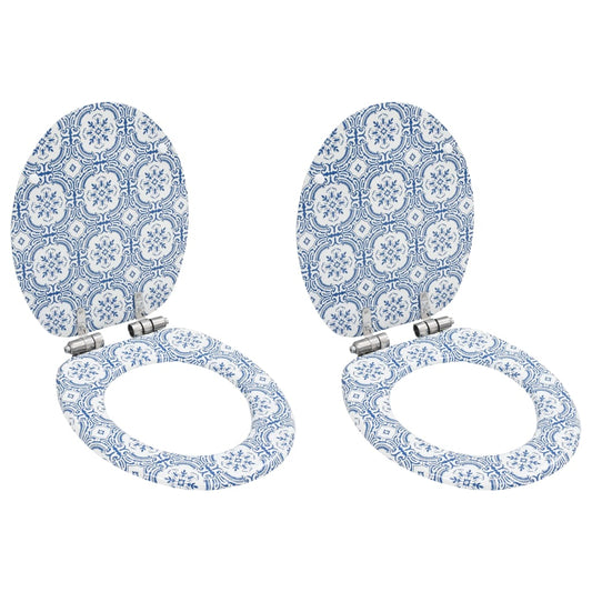 NNEVL WC Toilet Seats 2 pcs with Soft Close Lids MDF Porcelain Design-0